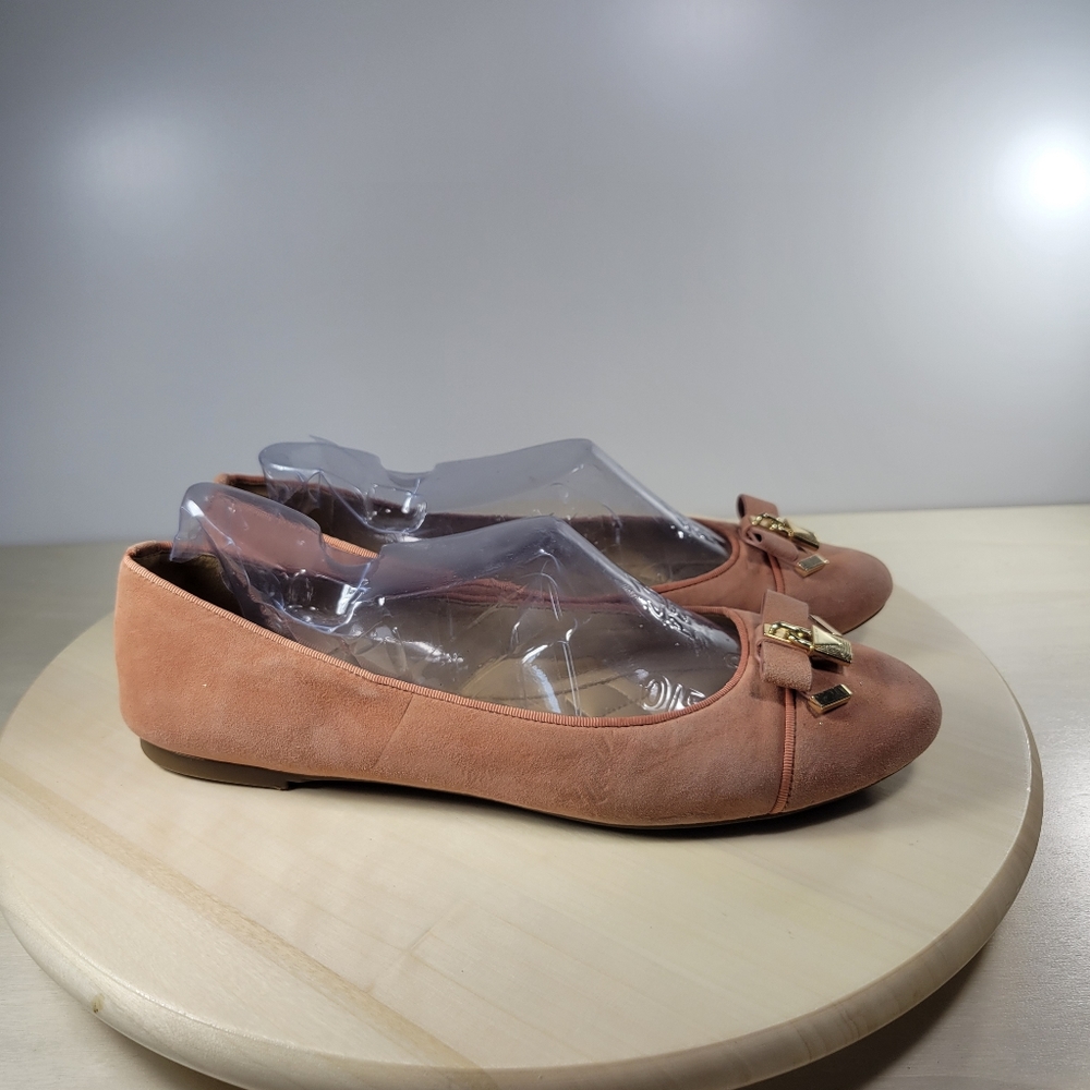 Michael Kors Bow Suede Round Toe Ballet Flats Coral Peachy Women's Size 10 - Picture 2 of 13
